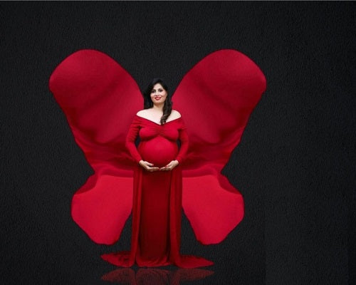 G44 ,Wine Maternity shoot Baby Shower Lycra Body Fit Gown, Size: All, Color: All