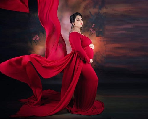 G44 ,Wine Maternity shoot Baby Shower Lycra Body Fit Gown, Size: All, Color: All