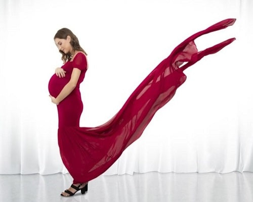 G231,Wine Red Maternity Shoot Baby Shower Trail Lycra Body Fit Gown, Size: All, Color: All