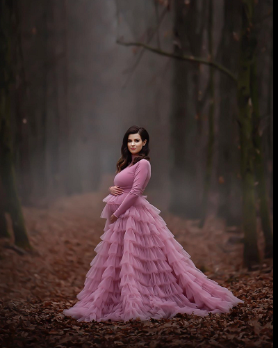 G2045, Halter Neck Peach Frilled Prewedding Trail Gown Size: All, Color: All