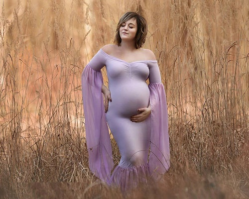 G232, Lavendar Color Long Sleeves Trail Gown, Size: All, Color: All