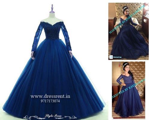 G145, Navy Blue Semi off shoulder Ball Gown, Size (XS-30 to XL-36)