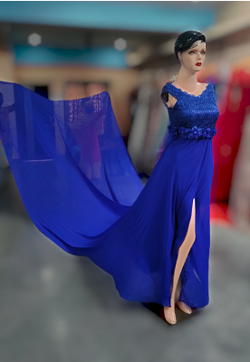 G302, Royal Blue Slit Cut Long Trail Maternity Shoot Baby Shower Gown Size: All, Color: All