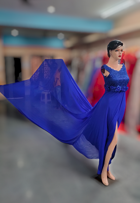 G302, Royal Blue Slit Cut Long Trail Maternity Shoot Baby Shower Gown Size: All, Color: All