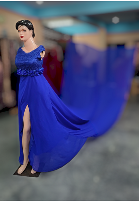 G302, Royal Blue Slit Cut Long Trail Maternity Shoot Baby Shower Gown Size: All, Color: All