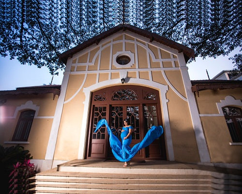 G46,Blue Maternity Shoot Trail Baby Shower Lycra Body Fit Gown, Size: All,Color: All