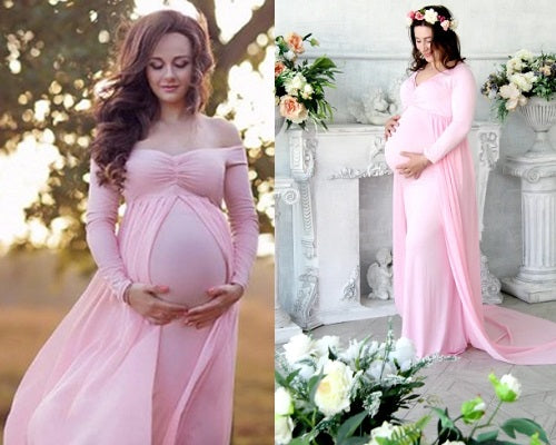 G156, Pink Maternity shoot Baby Shower Lycra Body Fit Gown, Size: All, Color: All