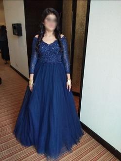 G145, Navy Blue Semi off shoulder Ball Gown, Size (XS-30 to XL-36)