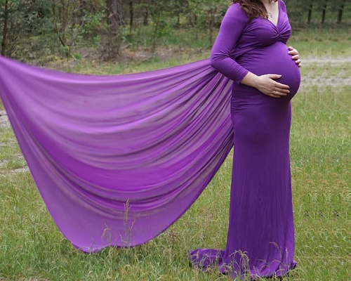 G41,Purple Maternity shoot Baby Shower Lycra Body Fit Gown, Size: All, Color: All