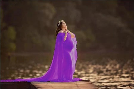 G346, Purple Maternity Shoot Baby Shower Trail Lycra Fit Gown, Size: All, Color: All