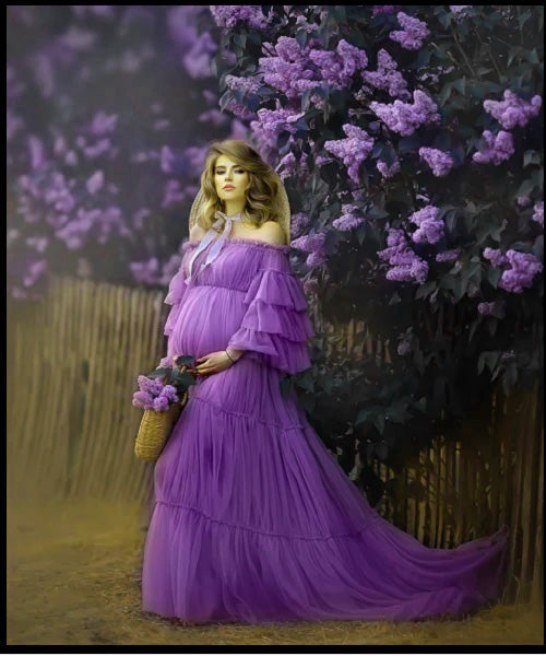 G2018, Royal Purple Frilled Long Trail Gown Size: All, Color: All