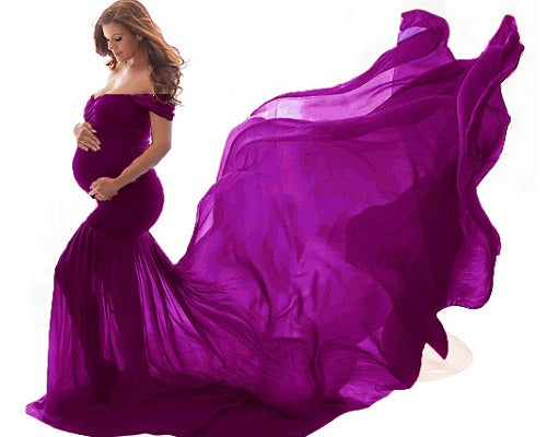 G218,Purple Maternity Shoot Trail Baby Shower Lycra Fit Gown, Size: All, Color: All
