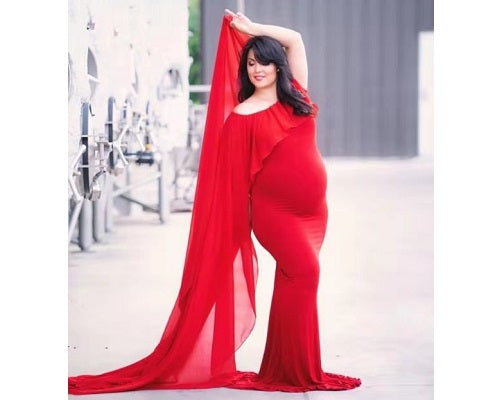G246,Red Wine Maternity Shoot Baby Shower Trail Lycra Fit Gown, Size: All, Color: All