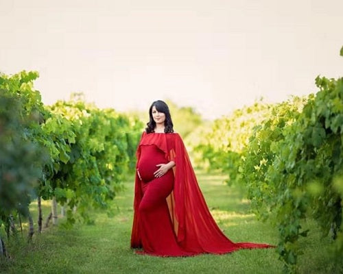 G246,Red Wine Maternity Shoot Baby Shower Trail Lycra Fit Gown, Size: All, Color: All