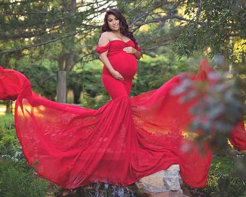 G215, Red Maternity Shoot Trail Baby Shower Lycra Fit Gown, Size: All, Color: All