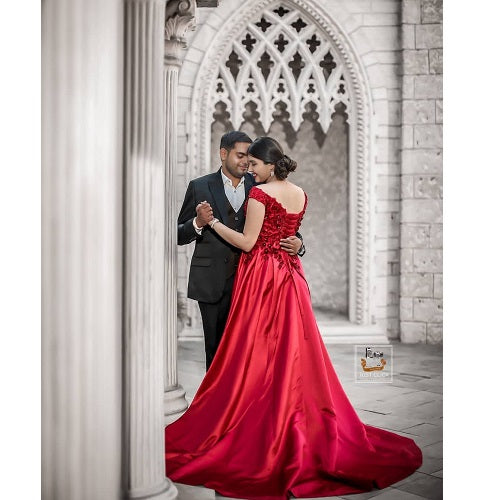 G130, Wine Satin Off Shoulder Trail Ball gown, Size: All, Color: All