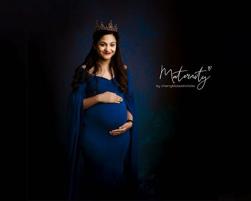 G207, Navy Blue Maternity Shoot Baby Shower Trail Lycra Fit Gown, Size: All, Color: All
