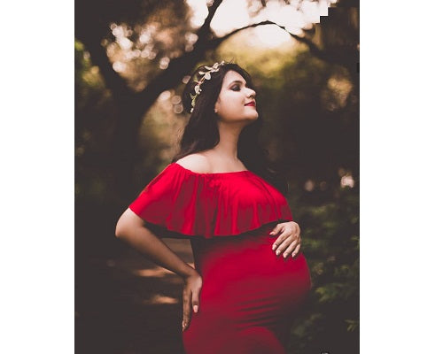 G42, Long Off Shoulder Wine Maternity shoot Baby Shower Lycra Body Fit Gown, Size: All, Color: All