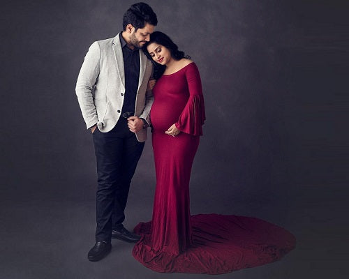 G209, Wine Off Shoulder Maternity Shoot Trail Baby Shower Gown, Size: All, Color: All