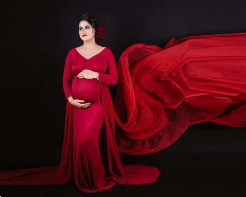 G44 ,Wine Maternity shoot Baby Shower Lycra Body Fit Gown, Size: All, Color: All