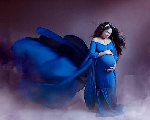 G207, Navy Blue Maternity Shoot Baby Shower Trail Lycra Fit Gown, Size: All, Color: All