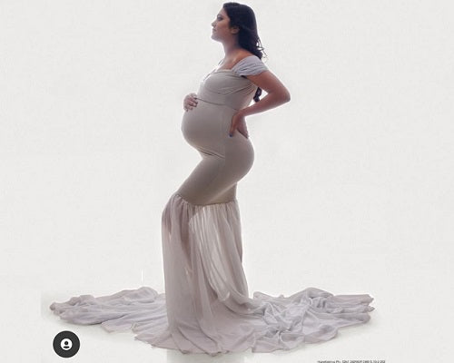 G48,Light Green Maternity Shoot Trail Baby Shower Lycra Body Fit Gown, Size: All, Color: All