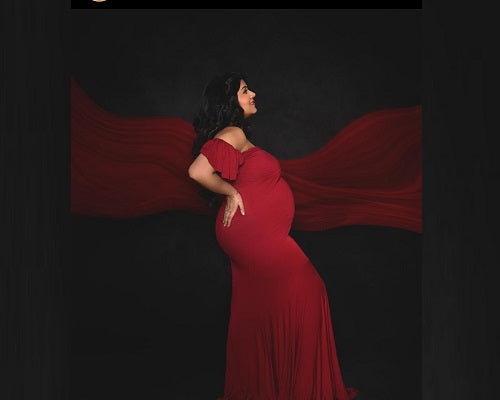 G44 ,Wine Maternity shoot Baby Shower Lycra Body Fit Gown, Size: All, Color: All