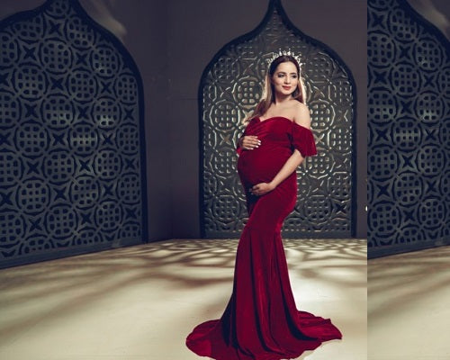 G247, Red Wine Maternity Shoot Baby Shower Trail Fit Gown, Size: All, Color: All