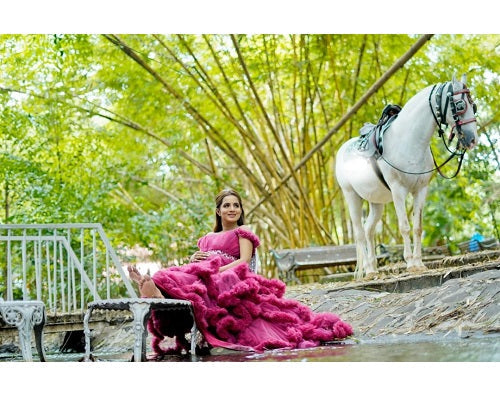 G148, Wine Puffy Maternity Shoot Baby Shower Trail Gown Size: All, Color: All