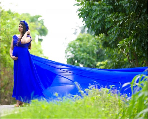 G300, Royal Blue Long Trail Maternity Shoot Baby Shower Gown Size: All, Color: All