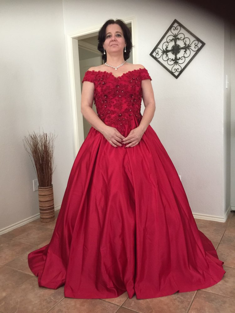 G130, Wine Satin Off Shoulder Trail Ball gown, Size: All, Color: All