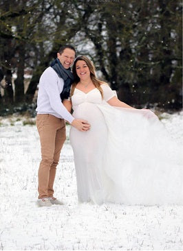 G152, White Maternity Shoot Trail Baby Shower Lycra Body Fit Gown, Size: All, Color: All