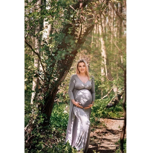 G155,Grey Maternity shoot Baby Shower Lycra Body Fit Gown, Size: All, Color: All