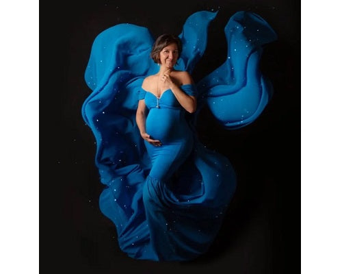 G46,Blue Maternity Shoot Trail Baby Shower Lycra Body Fit Gown, Size: All,Color: All