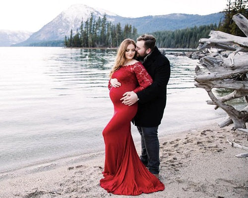 G208, Wine Os Full Sleeves Maternity Shoot Trail Baby Shower Lycra Body Fit Gown, Size: All, Color: All