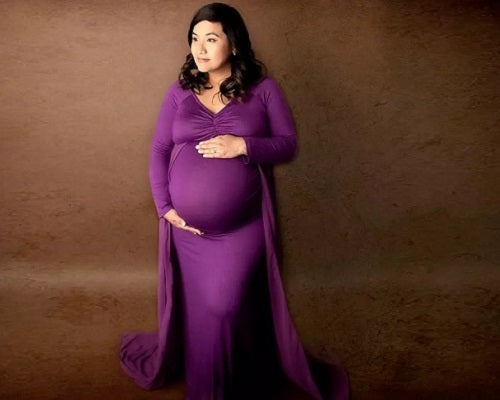 G41,Purple Maternity shoot Baby Shower Lycra Body Fit Gown, Size: All, Color: All