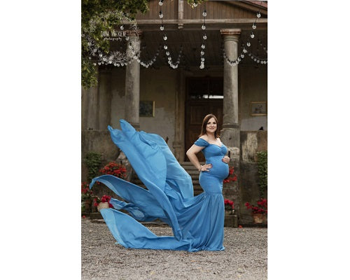 G46,Blue Maternity Shoot Trail Baby Shower Lycra Body Fit Gown, Size: All,Color: All