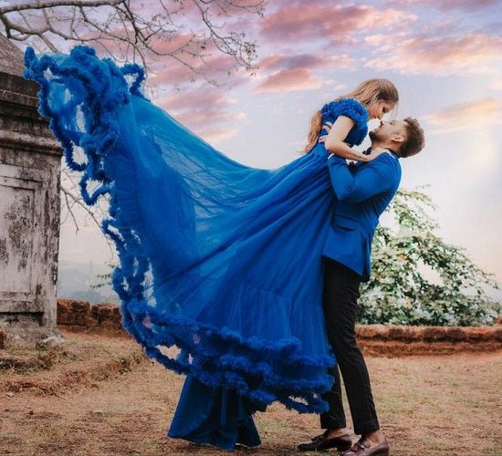 G237, Luxury Royal Blue Puffy Cloud Trail Ball Gown, Size: All, Color: All