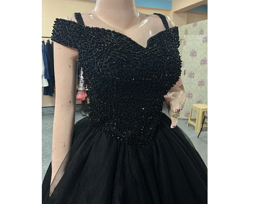 G846, Black Semi Off Shoulder Ball Gown, Size (XS-30 to XL-35)