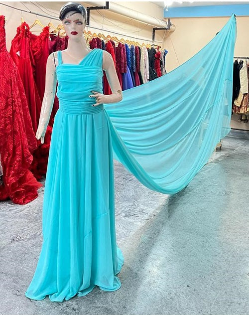 G375, Ocean Green One Shoulder Prewedding Long Trail Gown, Size: All, Color: All