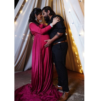 G44 ,Wine Maternity shoot Baby Shower Lycra Body Fit Gown, Size: All, Color: All