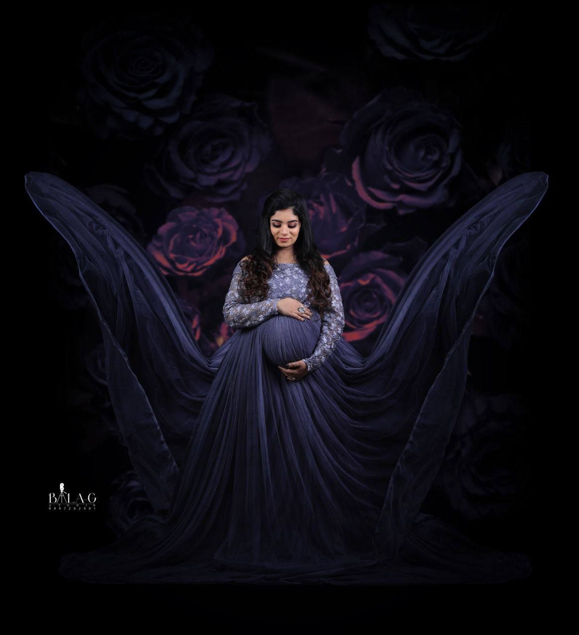G445, Grey Maternity Shoot Baby Shower Trail Lycra Fit Gown, Size: All, Color: All