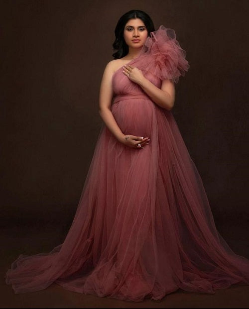 G419, Watermelon  Maternity One Shoulder Gown, Size: All, Color: All