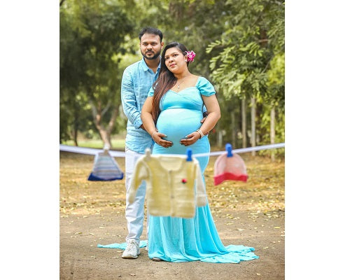 G243,Light Blue Maternity Shoot Baby Shower Trail Lycra Body Fit Gown, Size: All,Color: All
