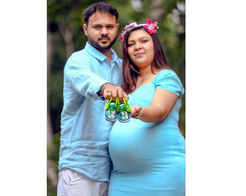 G243,Light Blue Maternity Shoot Baby Shower Trail Lycra Body Fit Gown, Size: All,Color: All