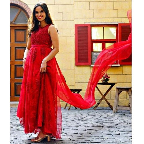 G105, Wine Shimmer Gown (Sleeves available), Size (XS-30 to XXXL-46)