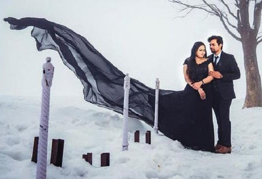 G100, Black Long Trail Prewedding Shoot Gown, Size: All, Color: All