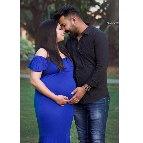 G248, Royal Blue Maternity Shoot Baby Shower Trail Lycra Fit Gown,Size: All, Color: All