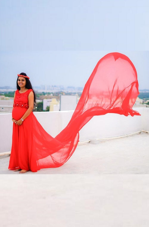 G600, Red Long Trail Maternity Shoot Baby Shower Gown, Size: All, Color: All