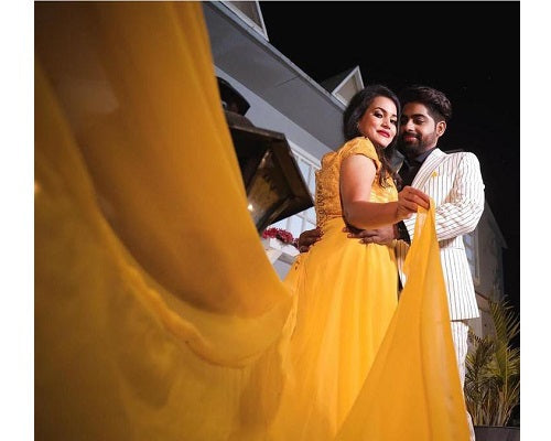 G378, Yellow prewedding Shoot Long Trail Gown, Size: All, Color: All